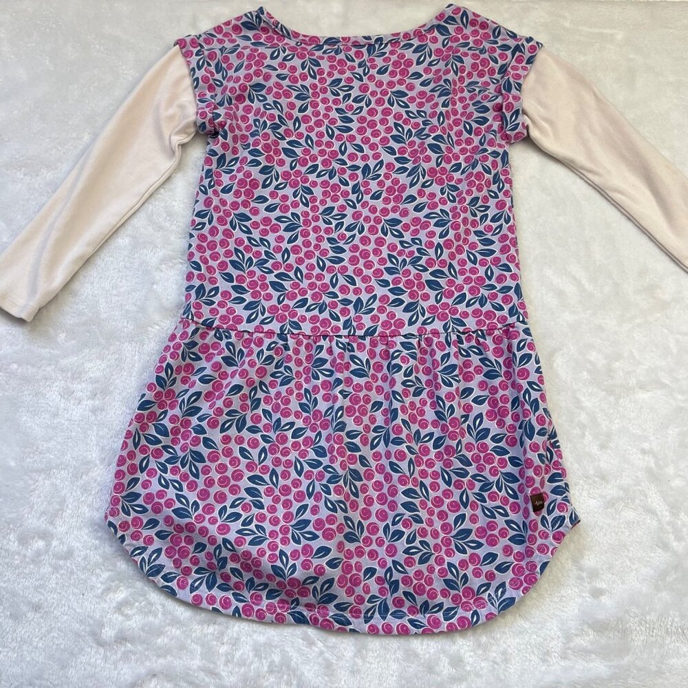 Tea Collection Floral Knit Dress Girls 6 Cotton Faux Layered Long‎ Sleeves FLAW - Picture 7 of 9